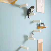 HKM-6099133 Wall-Mounted Solid Wood Cat Rack with Sisal Grab Post in White