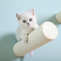 HKM-6099133 Wall-Mounted Solid Wood Cat Rack with Sisal Grab Post in White