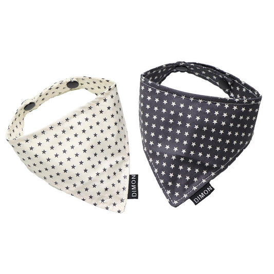 HKM-6102205 Cotton Triangle Saliva Towel for Pets - Five-Pointed Star Pattern in White and Grey - Available in Small and Medium Sizes