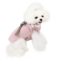 HKM-6102205 Lace Collar Casual Winter Vest for Pets in Purple and Pink, Two-Legged Cotton Apparel