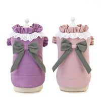 HKM-6102205 Lace Collar Casual Winter Vest for Pets in Purple and Pink, Two-Legged Cotton Apparel