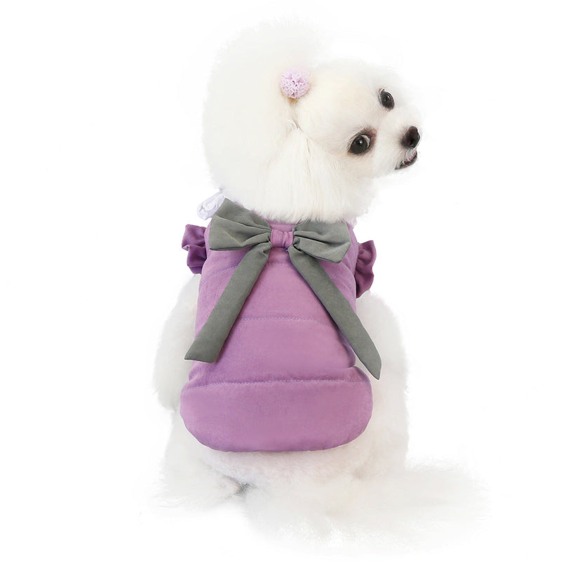 HKM-6102205 Lace Collar Casual Winter Vest for Pets in Purple and Pink, Two-Legged Cotton Apparel
