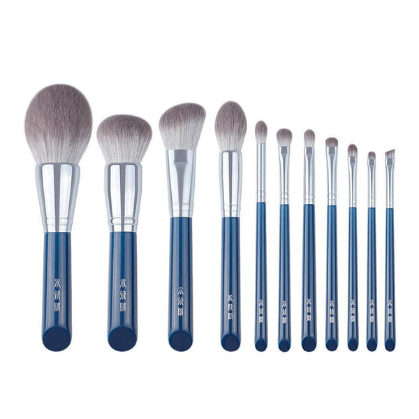 HKM-610259 11-Piece Quick-Drying Bionic Fiber Makeup Brush Set with Wooden Handles