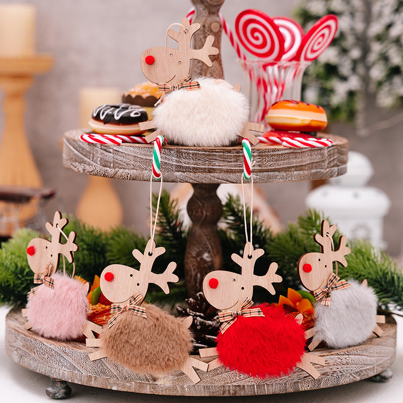 HKM-610323 Wooden Running Elk Ornaments in Red, Pink, White, Gray, and Brown for Christmas Decor