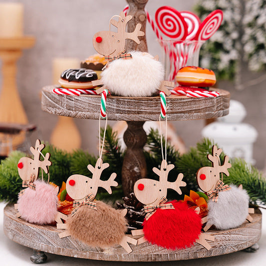 HKM-610323 Wooden Running Elk Ornaments in Red, Pink, White, Gray, and Brown for Christmas Decor