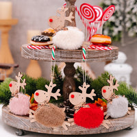 HKM-610323 Wooden Running Elk Ornaments in Red, Pink, White, Gray, and Brown for Christmas Decor