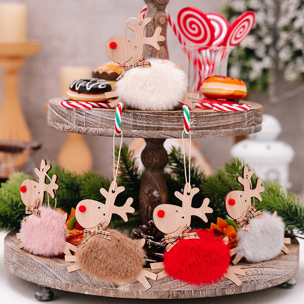 HKM-610323 Wooden Running Elk Ornaments in Red, Pink, White, Gray, and Brown for Christmas Decor