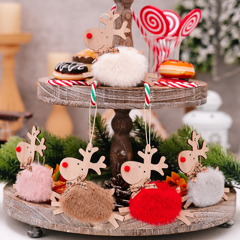 HKM-610323 Wooden Running Elk Ornaments in Red, Pink, White, Gray, and Brown for Christmas Decor