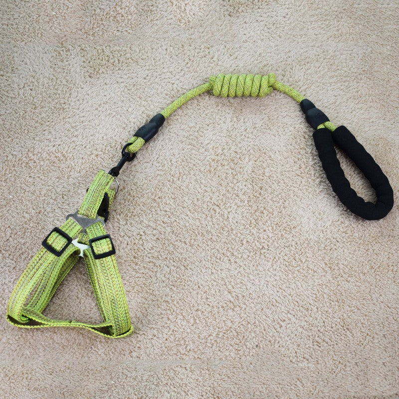 HKM-6104893 Linen Nylon Round Rope Pet Traction Set with Adjustable Chest Strap, Multiple Color Options