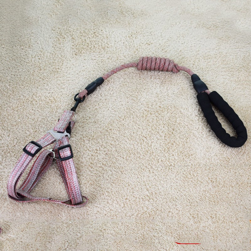 HKM-6104893 Linen Nylon Round Rope Pet Traction Set with Adjustable Chest Strap, Multiple Color Options