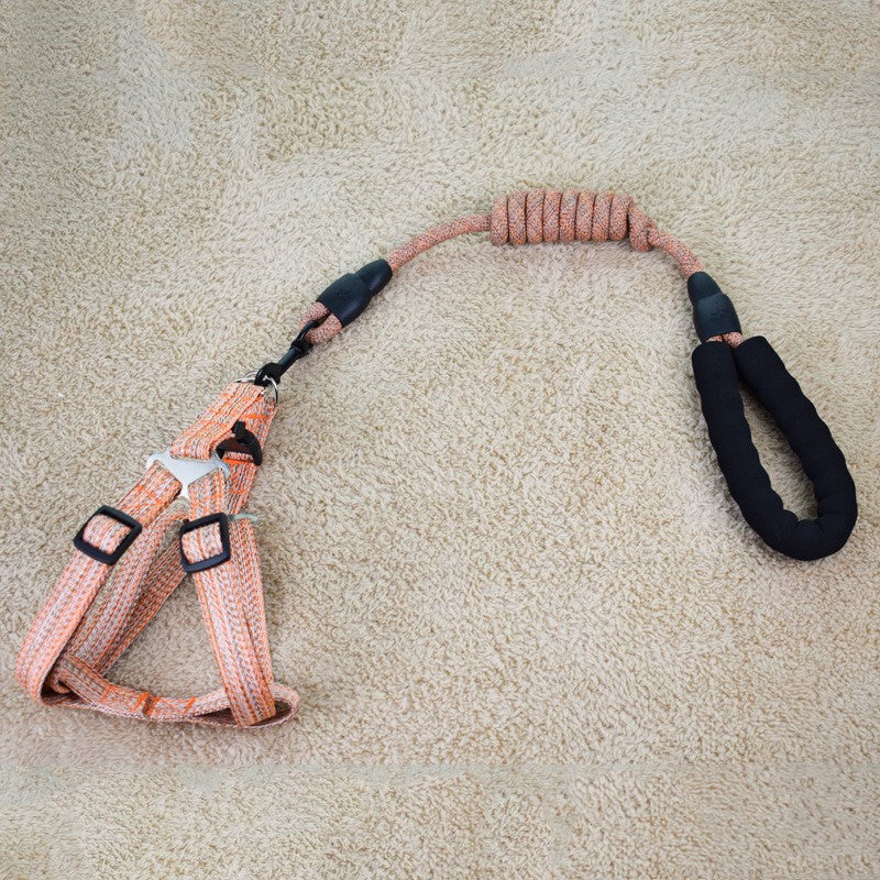 HKM-6104893 Linen Nylon Round Rope Pet Traction Set with Adjustable Chest Strap, Multiple Color Options