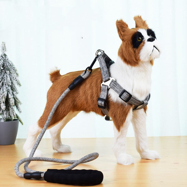 HKM-6104893 Linen Nylon Round Rope Pet Traction Set with Adjustable Chest Strap, Multiple Color Options