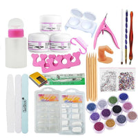 HKM-610515 Comprehensive Nail Tool Set with 12 Color Glitter and Essential Accessories