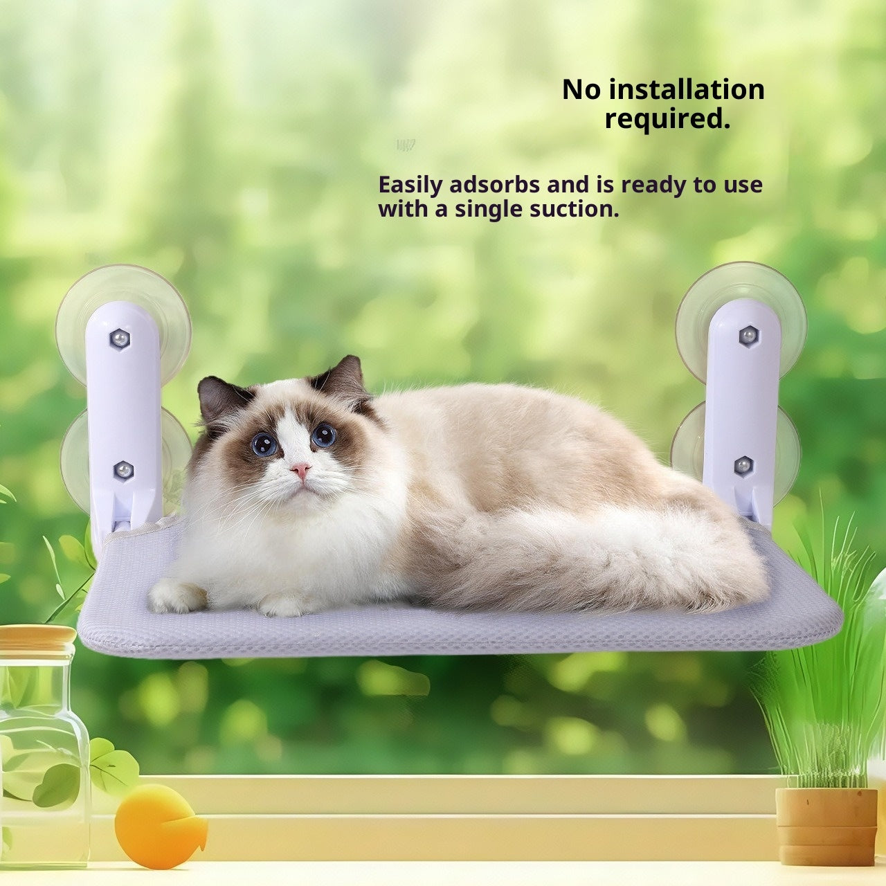 HKM-6105789 Cat Window Hammock with Suction Cups, Washable Mesh Cover - Beige & Gray Options