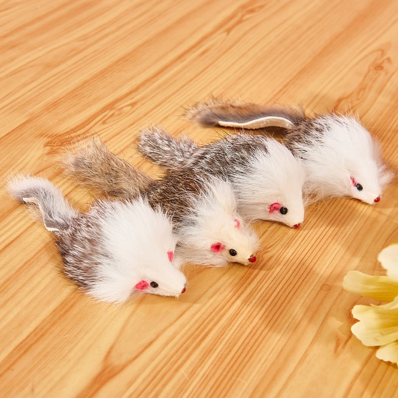 HKM-610643 Cat Two-color Leather Rabbit Fur Large Mouse Toy