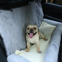 HKM-6107837 Double-Decker Pet Car Cushion with Waterproof Backing in Coconut Color and Light Gray Suede