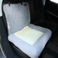 HKM-6107837 Double-Decker Pet Car Cushion with Waterproof Backing in Coconut Color and Light Gray Suede