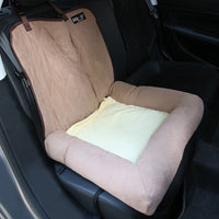 HKM-6107837 Double-Decker Pet Car Cushion with Waterproof Backing in Coconut Color and Light Gray Suede