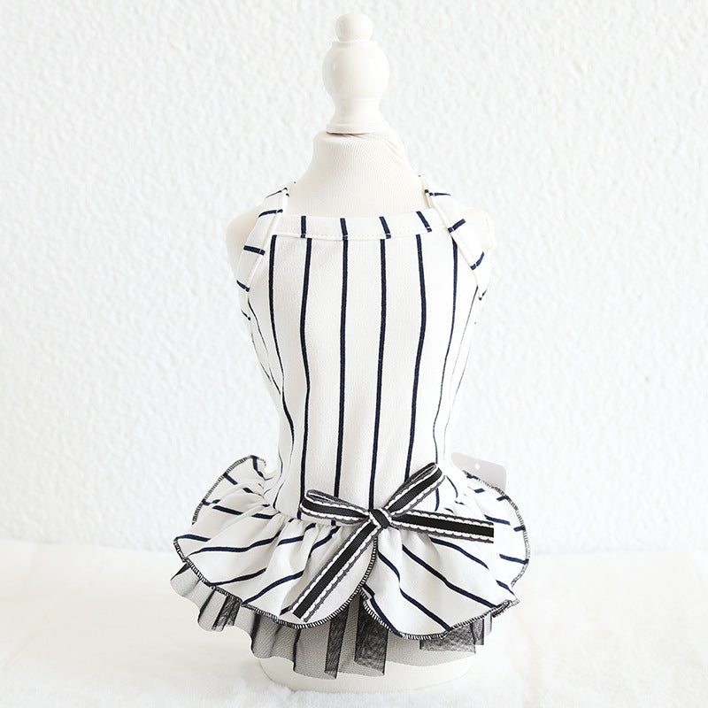 HKM-6109757 Striped Cotton Dress for Dogs ¨C Spring/Summer Fashion with Bow Tie Detail
