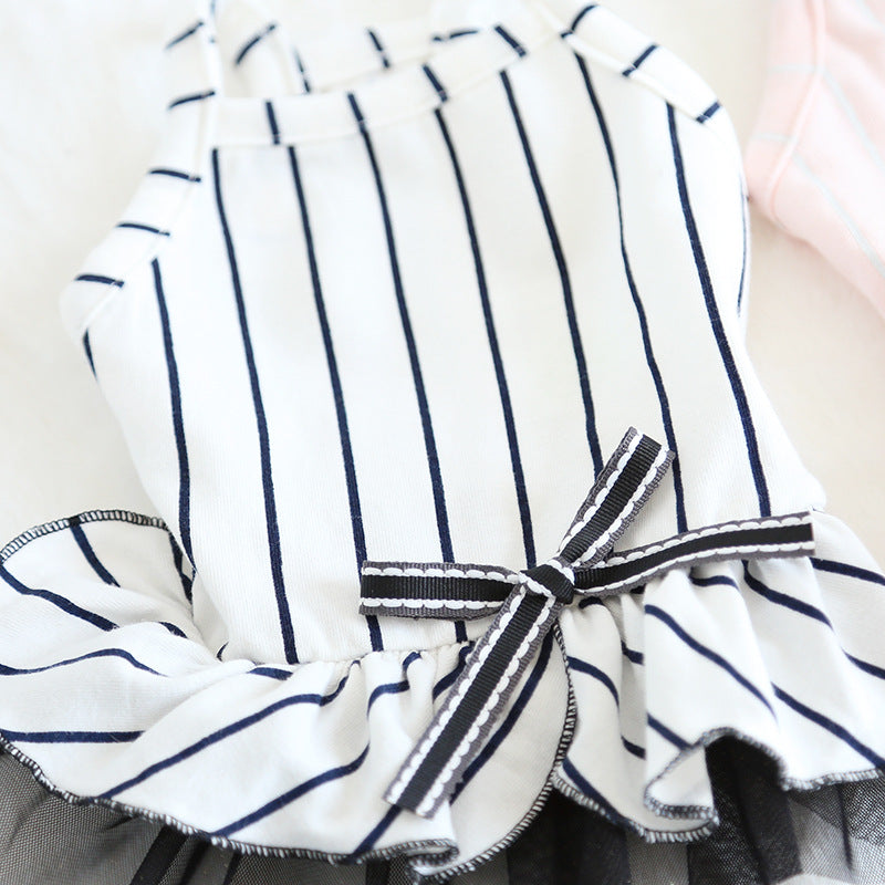 HKM-6109757 Striped Cotton Dress for Dogs ¨C Spring/Summer Fashion with Bow Tie Detail