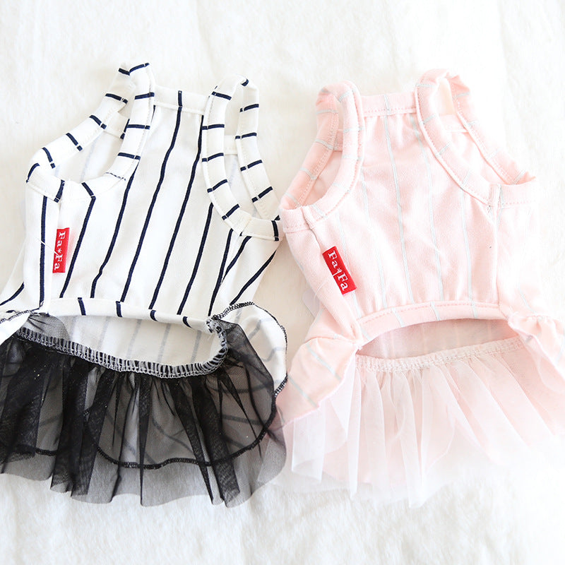 HKM-6109757 Striped Cotton Dress for Dogs ¨C Spring/Summer Fashion with Bow Tie Detail
