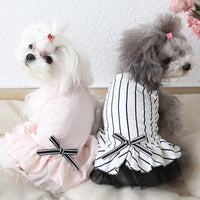 HKM-6109757 Striped Cotton Dress for Dogs ¨C Spring/Summer Fashion with Bow Tie Detail