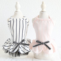 HKM-6109757 Striped Cotton Dress for Dogs ¨C Spring/Summer Fashion with Bow Tie Detail