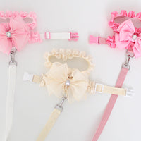 HKM-6110653 Fashionable Milk White Bow Tie Dog Leash and Chest Strap Set