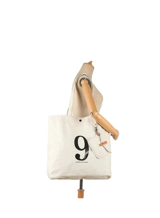 HKM-611091 Korean-Inspired Large Capacity Canvas Shoulder Tote Bag for Women