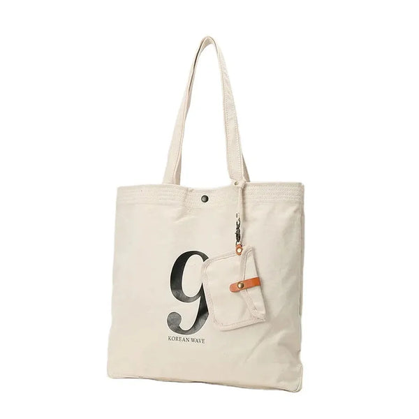 HKM-611091 Korean-Inspired Large Capacity Canvas Shoulder Tote Bag for Women
