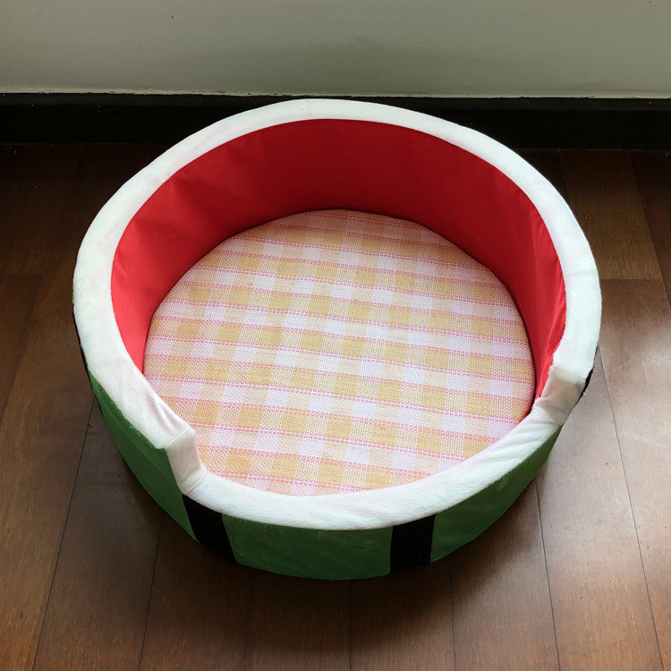 HKM-6111421 Watermelon-Shaped Pet Bed for Small Dogs - Comfortable Cloth Kennel with Outer Diameter 40cm