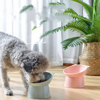 HKM-6111549 Nordic Style High Plastic Cat and Dog Bowl - Oblique Mouth Design in Light Pink, Blue Gray, and Light Green