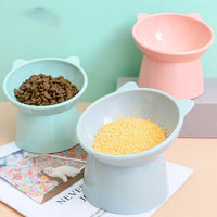 HKM-6111549 Nordic Style High Plastic Cat and Dog Bowl - Oblique Mouth Design in Light Pink, Blue Gray, and Light Green