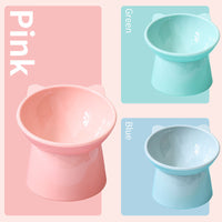 HKM-6111549 Nordic Style High Plastic Cat and Dog Bowl - Oblique Mouth Design in Light Pink, Blue Gray, and Light Green