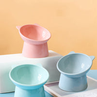 HKM-6111549 Nordic Style High Plastic Cat and Dog Bowl - Oblique Mouth Design in Light Pink, Blue Gray, and Light Green