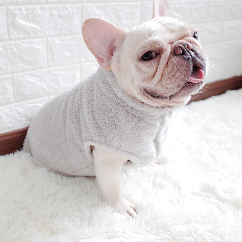 HKM-6111933 Coral Fleece High Neck Zipper Vest for Pets in Pink, Gray, and Apricot