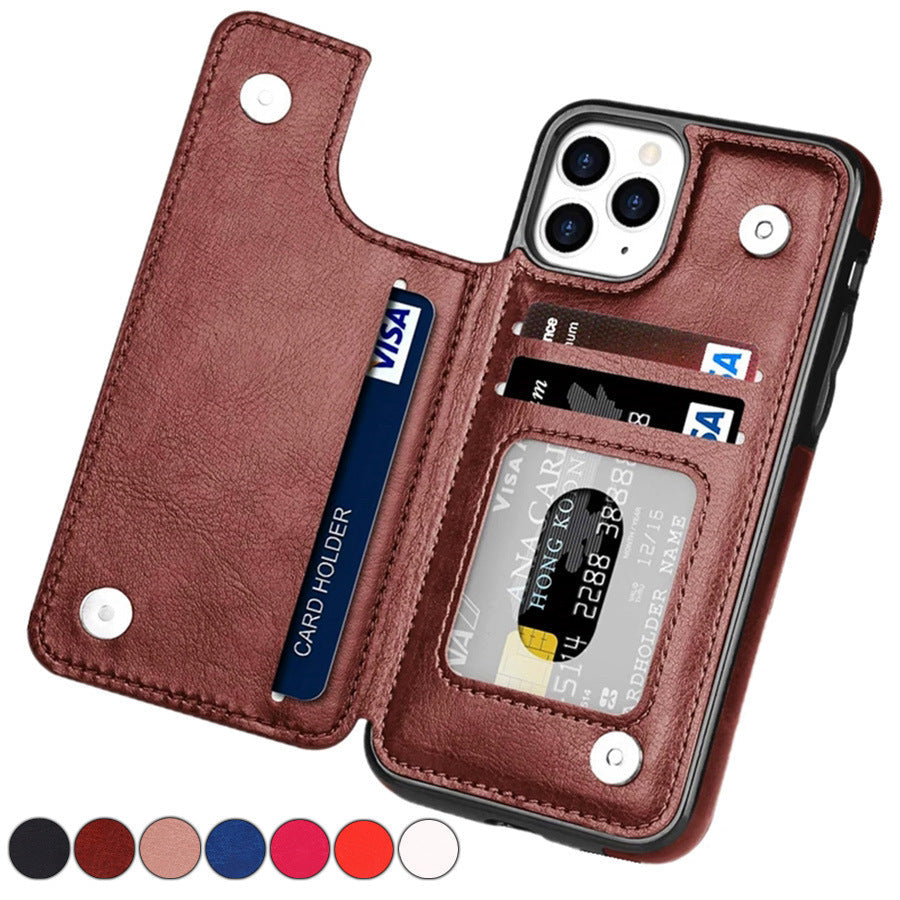 HKM-611283 Solid Color Double Buckle Leather Mobile Phone Case - Shockproof, Anti-Fall, Bracket Design
