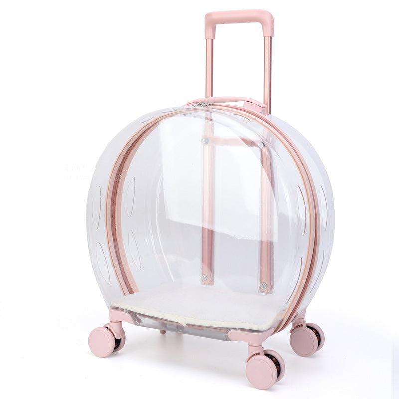 HKM-6113597 Transparent Portable Trolley Case for Cats and Small Dogs – Reinforced PC and Aluminum Alloy, Hard Shell Design