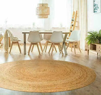 HKM-611539 Boho Tan Brown Woven Jute Rug for Living Room and Bedroom, Washable Outdoor Decor