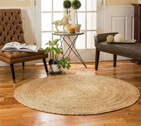 HKM-611539 Boho Tan Brown Woven Jute Rug for Living Room and Bedroom, Washable Outdoor Decor
