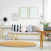 HKM-611539 Boho Tan Brown Woven Jute Rug for Living Room and Bedroom, Washable Outdoor Decor