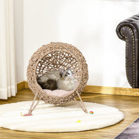 HKM-6115773 Woven Rattan Cat Bed with Cushion and Elevated Design for Cats Up to 11 lbs