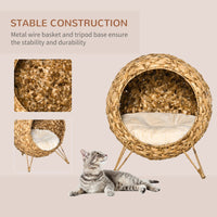 HKM-6115773 Woven Rattan Cat Bed with Cushion and Elevated Design for Cats Up to 11 lbs