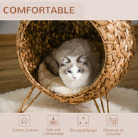 HKM-6115773 Woven Rattan Cat Bed with Cushion and Elevated Design for Cats Up to 11 lbs