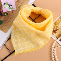 HKM-611603 Checkered Cotton and Linen Silk Scarf - Small Square Towel - 45CM - Available in Yellow, Pink, Turmeric, Khaki, Denim