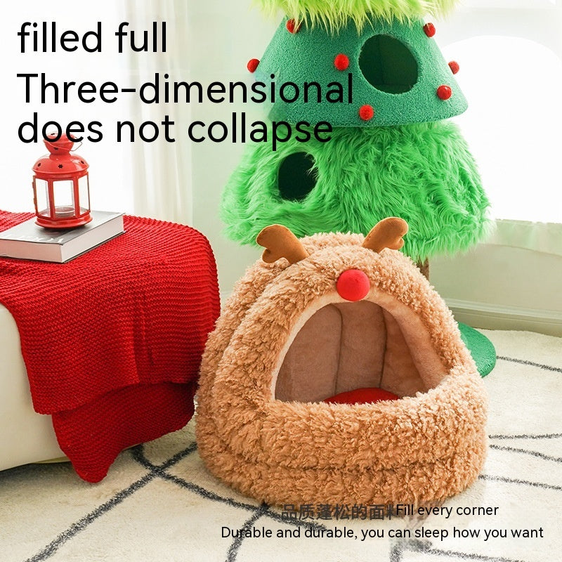 HKM-6119357 Elk Large Mongolian Bag Cat Bed Mat - Removable and Washable, Cloud and Crystal Velvet Fabric