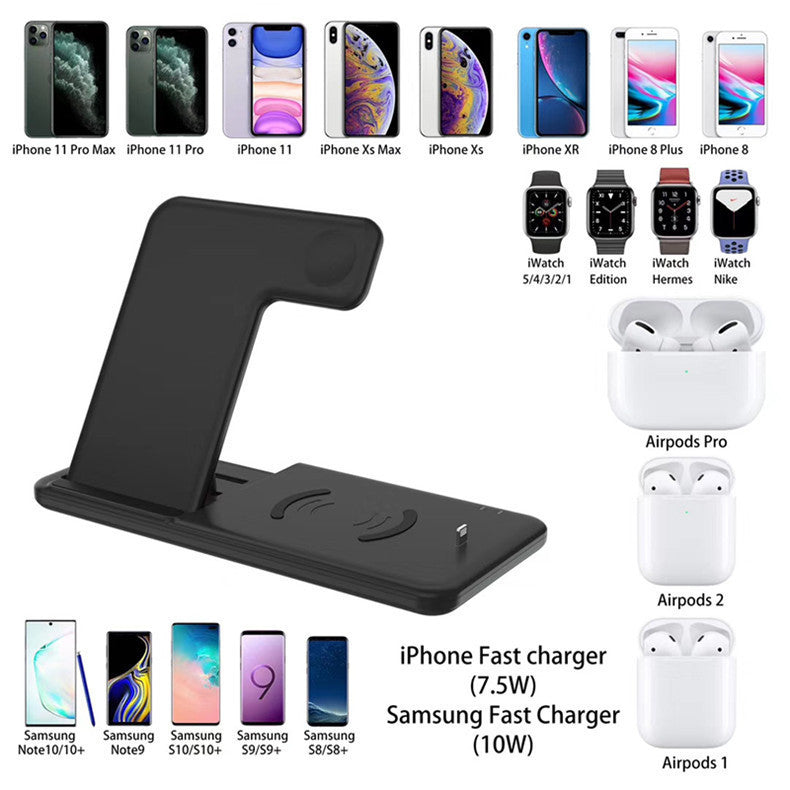 HKM-612051 3-in-1 Wireless Charger for Apple Watch, AirPods, and Smartphones – 15W Fast Charging, Dual Coil Design, Black and White