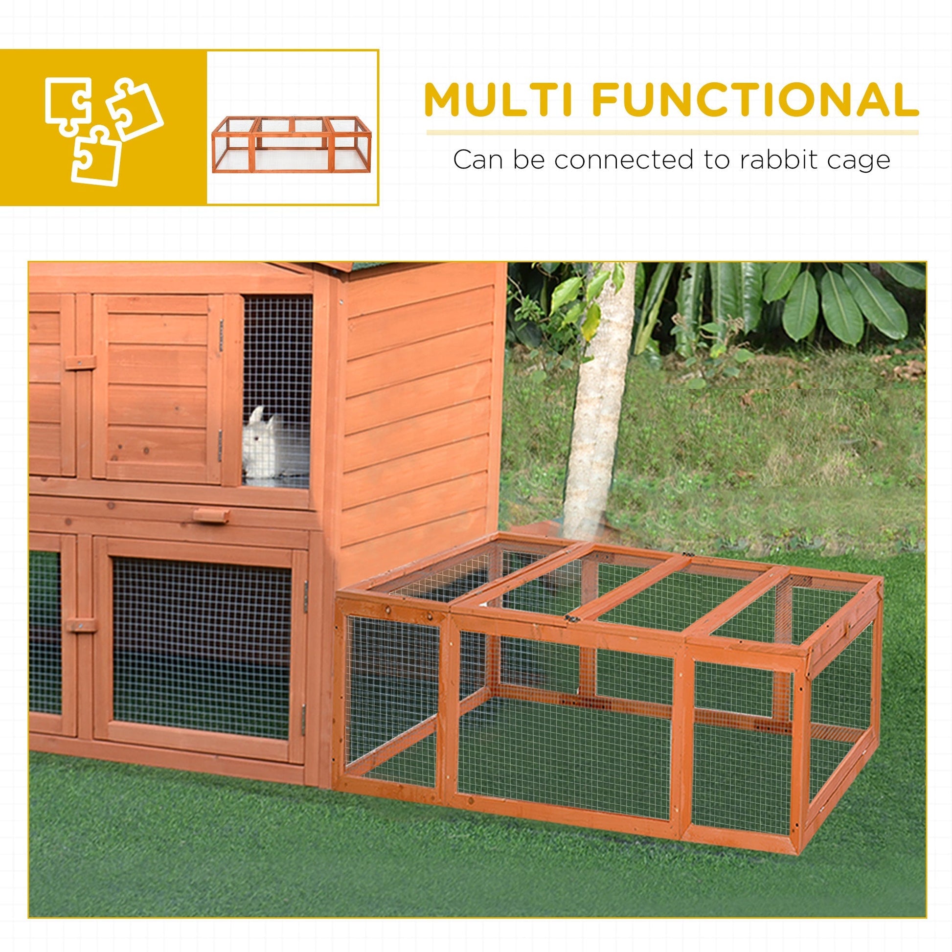 HKM-6120765 Spacious Outdoor Rabbit Hutch with Run, Lockable Doors, and Natural Wood Construction