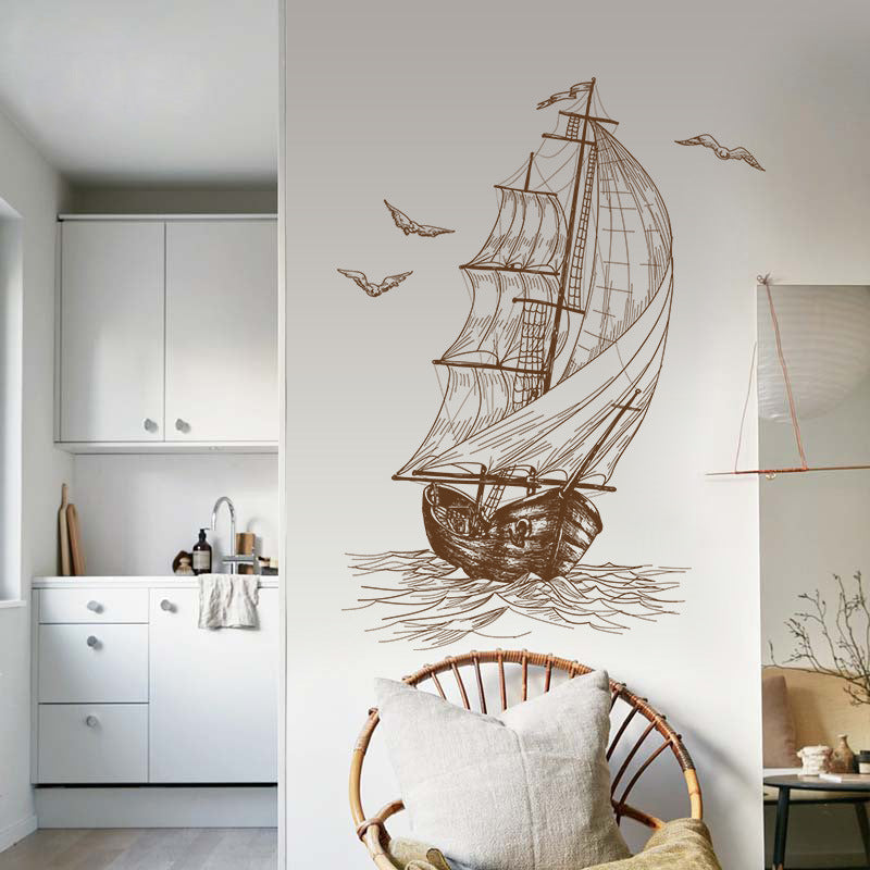 HKM-612115 Nautical Sailboat PVC Decorative Wall Sticker - 40x60cm