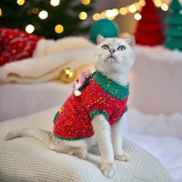 HKM-6121661 Warm Autumn/Winter Pet Sweater in Red and Green for Dogs and Cats, Unisex Wool Yarn, Size XS to XXL